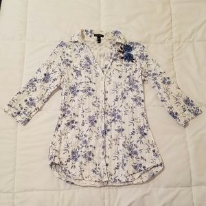 FANG Long Sleeve Flower Button Shirt